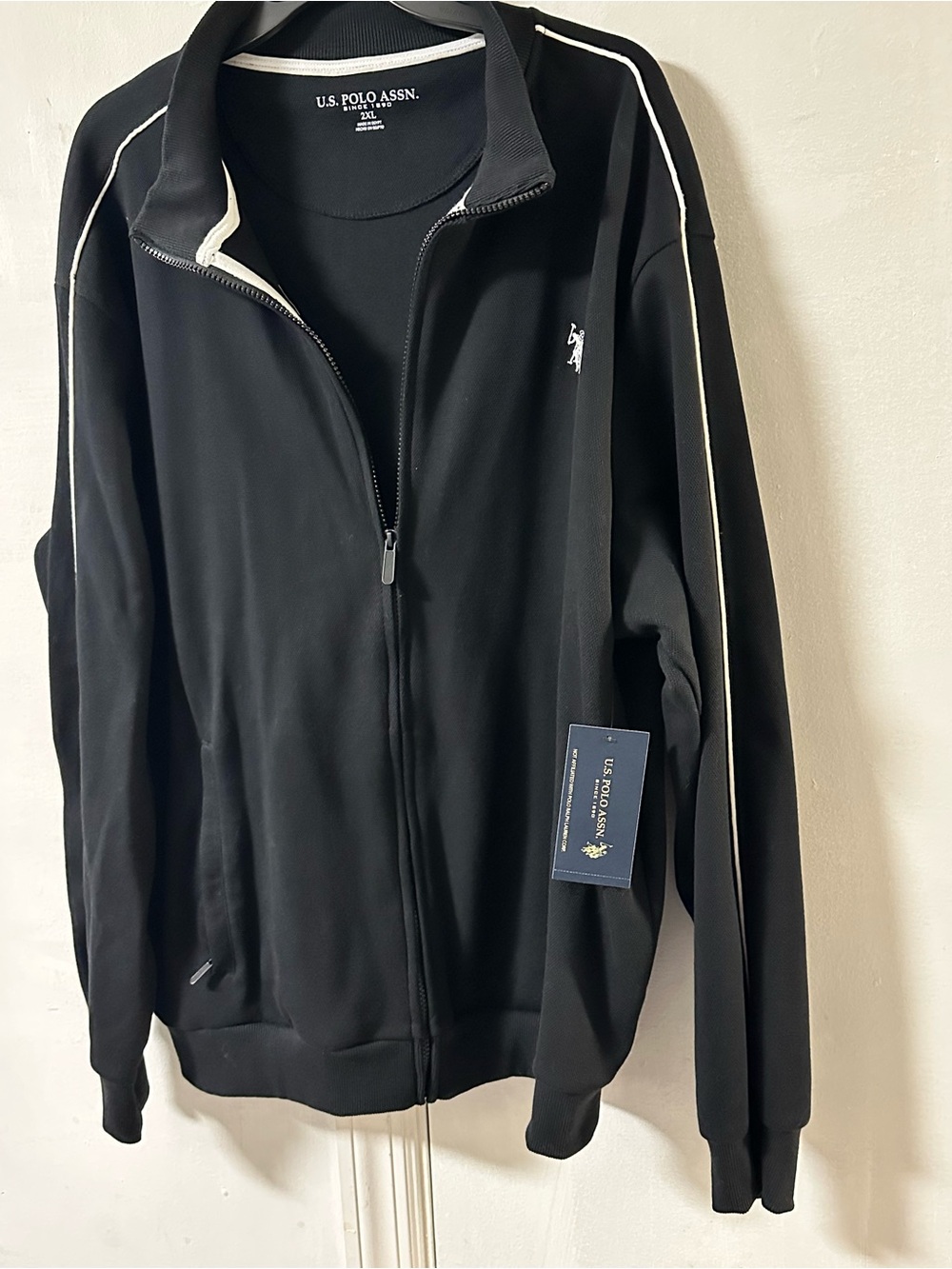 U.S. Polo Assn. Black Track Jacket with Cream Piping